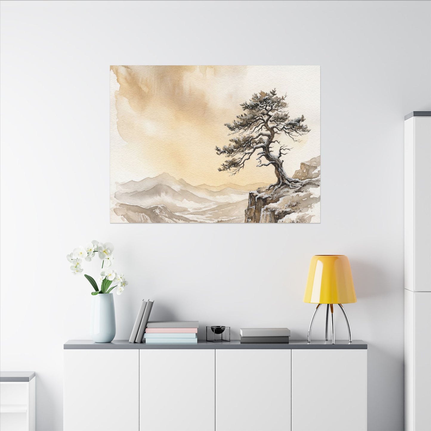 Pine Tree Canvas Art | Winter Japandi Watercolor Art