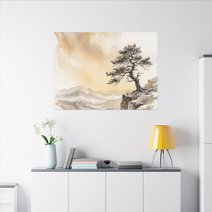 Pine Tree Canvas Art | Winter Japandi Watercolor Art