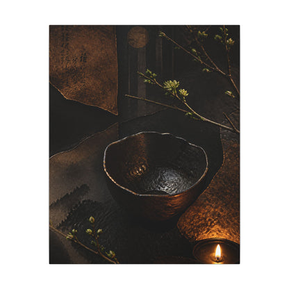 Atmospheric Ceramic Bowl Canvas Art - Shadow Zen Dark Japandi