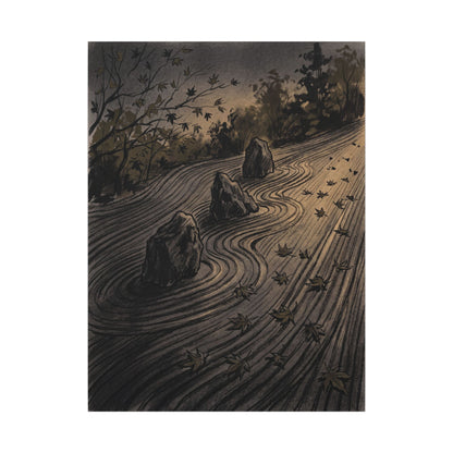 Rock Garden Canvas Art | Autumn Dark Japandi Charcoal Ink Art