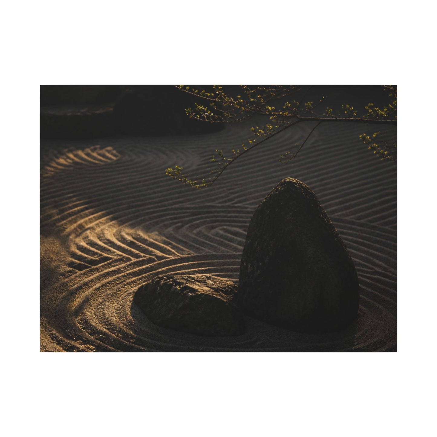 Ma Rock Garden Canvas Art - Dark Japandi Shadow Zen