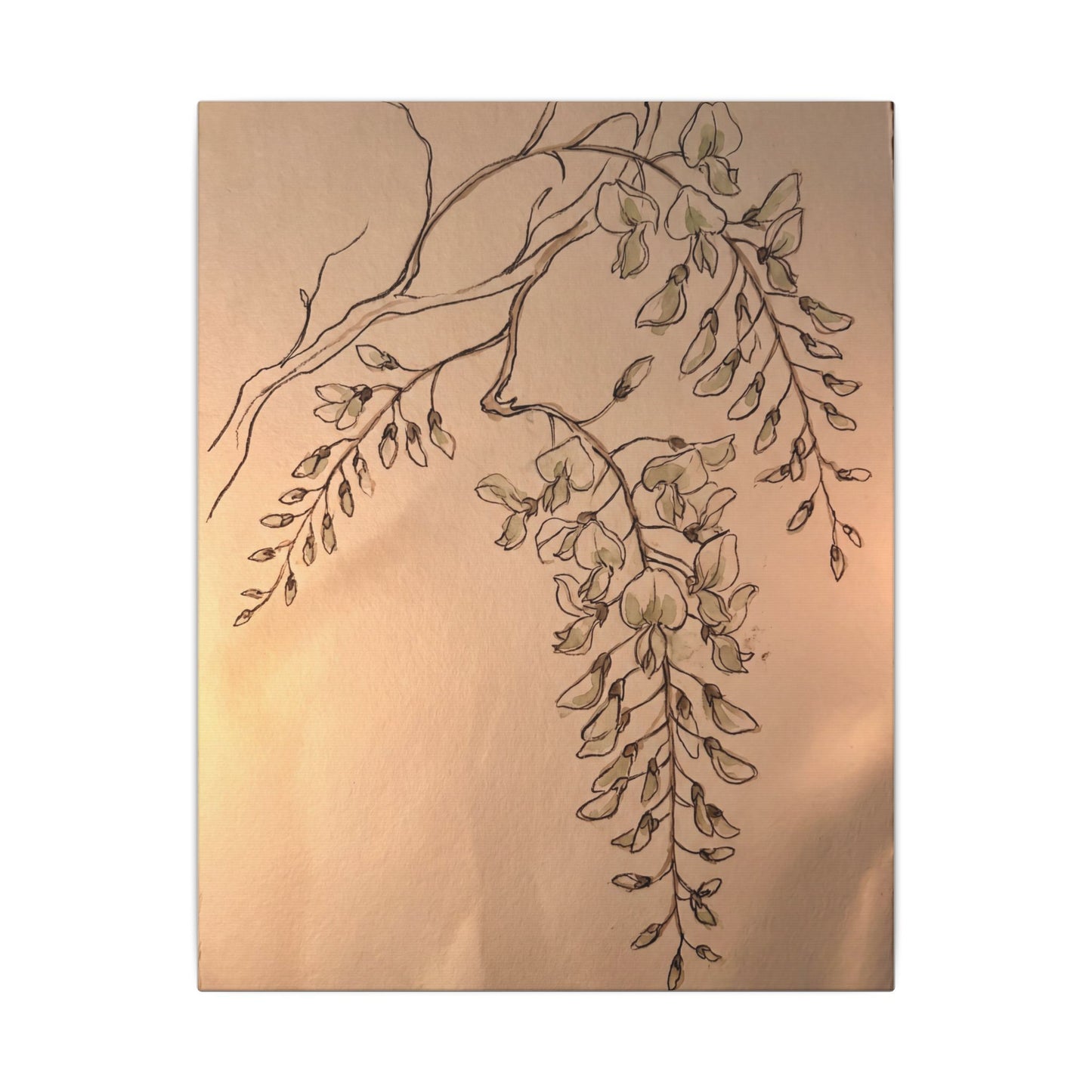 Japandi Wisteria in Candlelight | Minimal Line Canvas Art