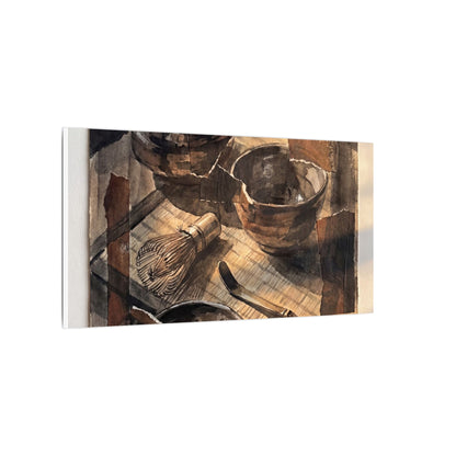 Tea Ceremony Charcoal Ink Canvas Art | Luxurious Dark Japandi Art