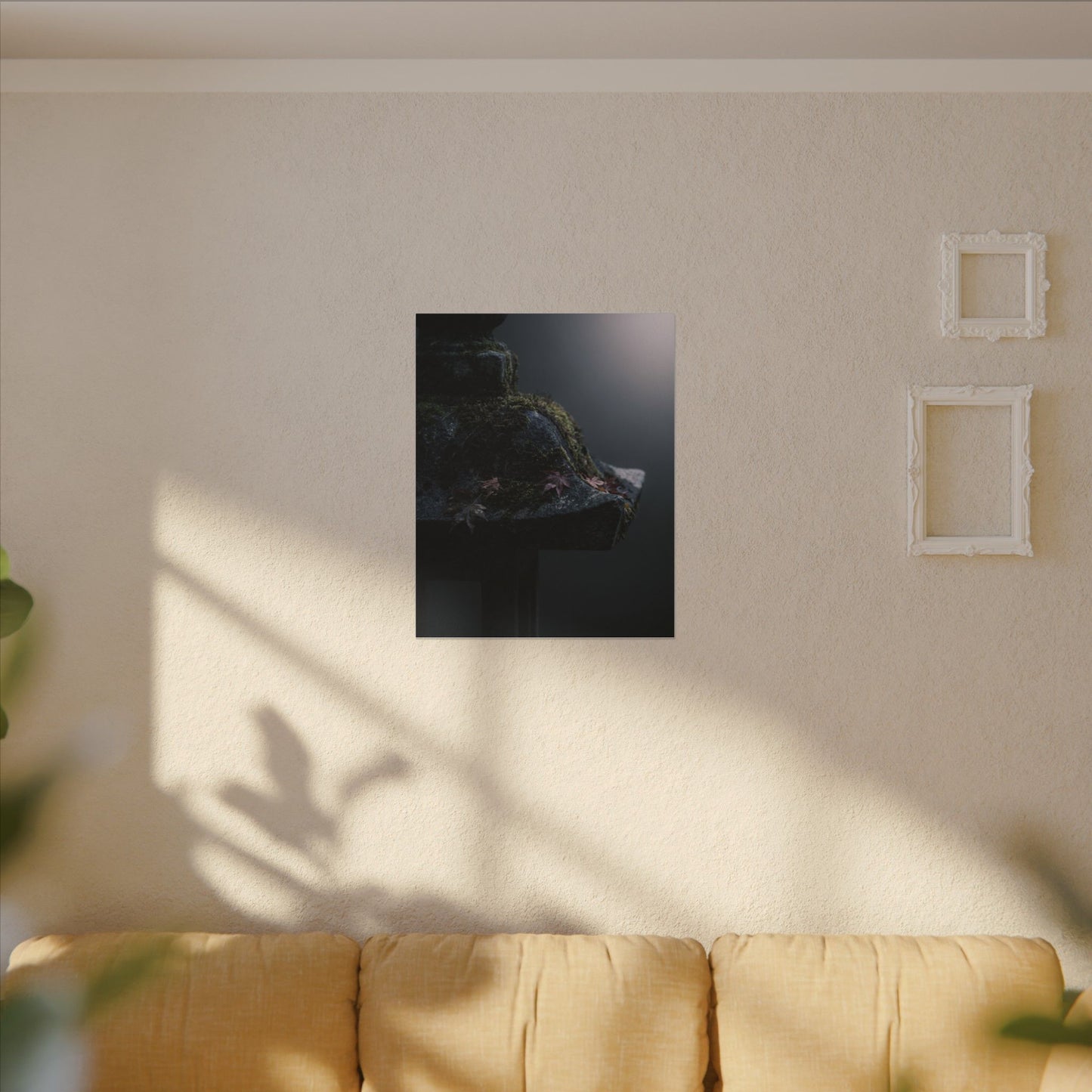 Stone Lantern Moody Minimal Canvas Art | Sophisticated Dark Japandi Art
