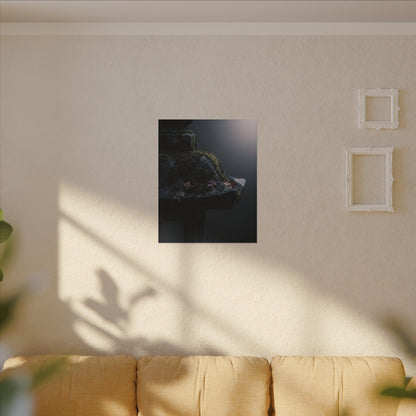 Stone Lantern Moody Minimal Canvas Art | Sophisticated Dark Japandi Art
