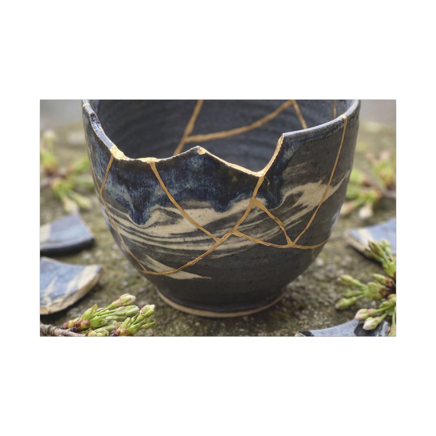 Datsuzoku Ceramic Bowl Canvas Art - Kintsugi Gold Repair