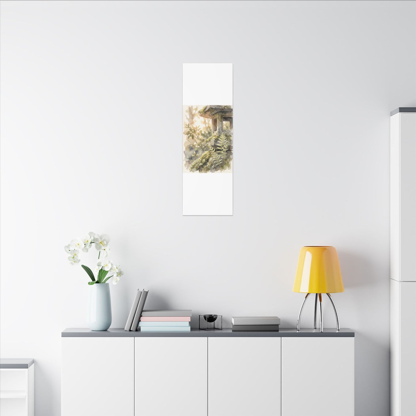 Earthy Stone Lantern Canvas Art - Watercolor Japandi