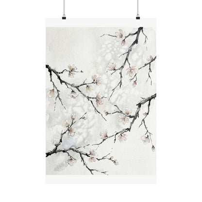 Winter Cherry Blossom Watercolor Wall Art Print | Elegant Decor Art Print