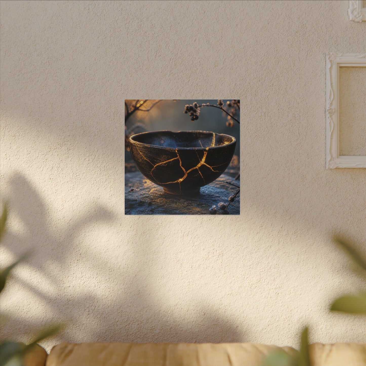 Ceramic Bowl Canvas Art | Winter Kintsugi Gold Repair Art