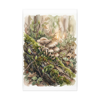 Wild Mushrooms Canvas Art | Spring Japandi Watercolor Art