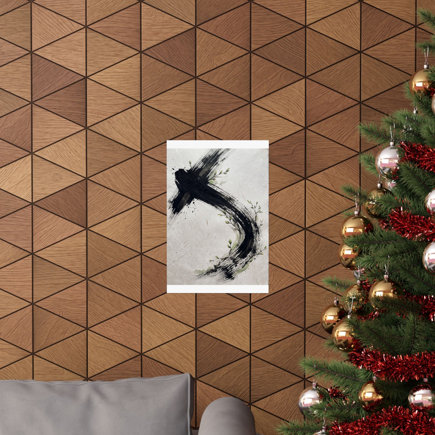 Dark Japandi Ink Brushstroke in Dawn | Moody Minimal Wall Art Print