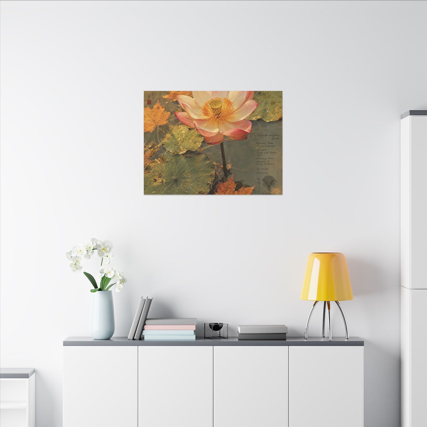 Autumn Lotus Flower Herbarium Canvas Art | Rustic Decor