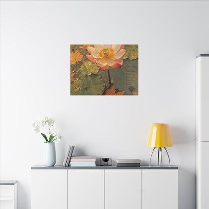 Autumn Lotus Flower Herbarium Canvas Art | Rustic Decor