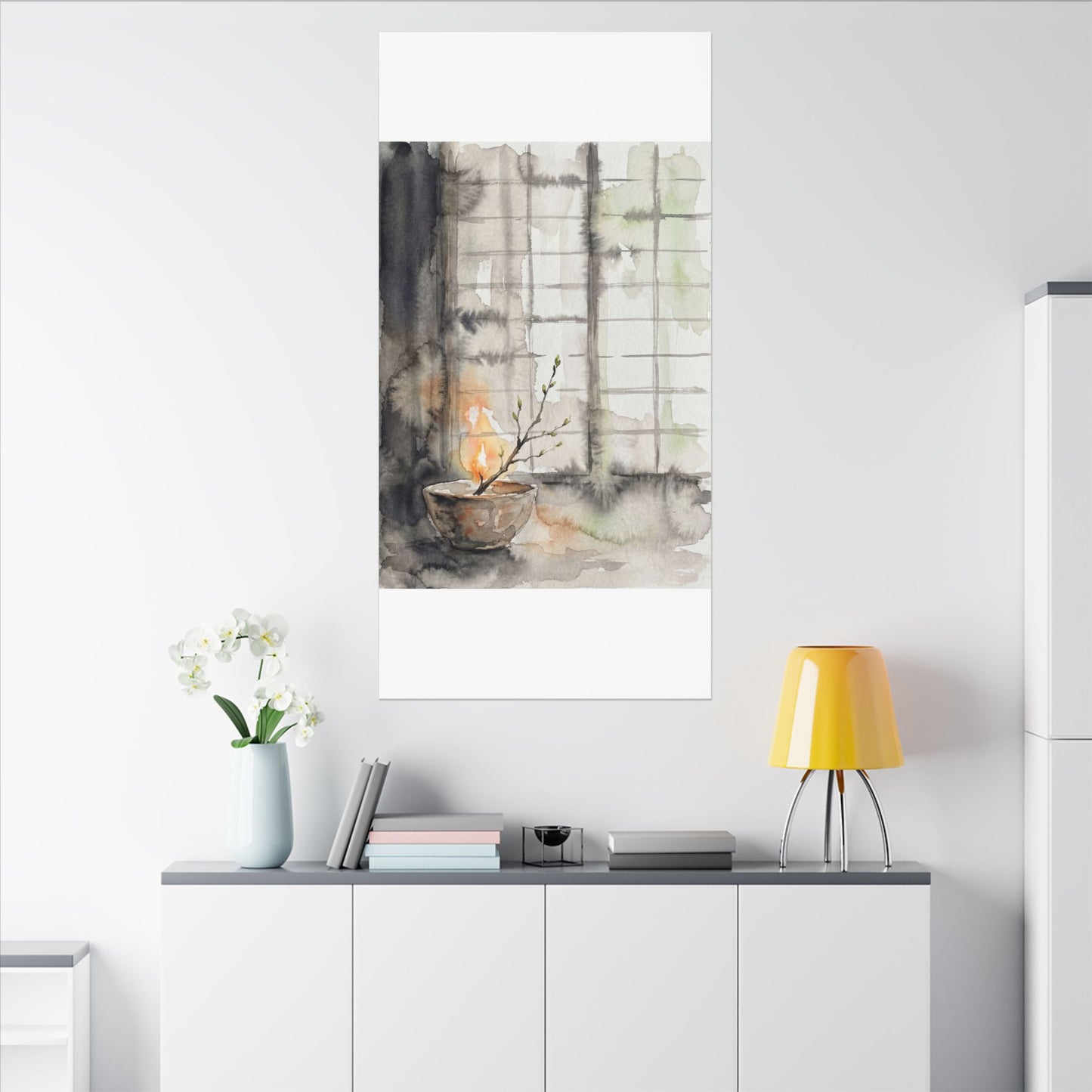 Shoji Screen Canvas Art | Spring Japandi Watercolor Art