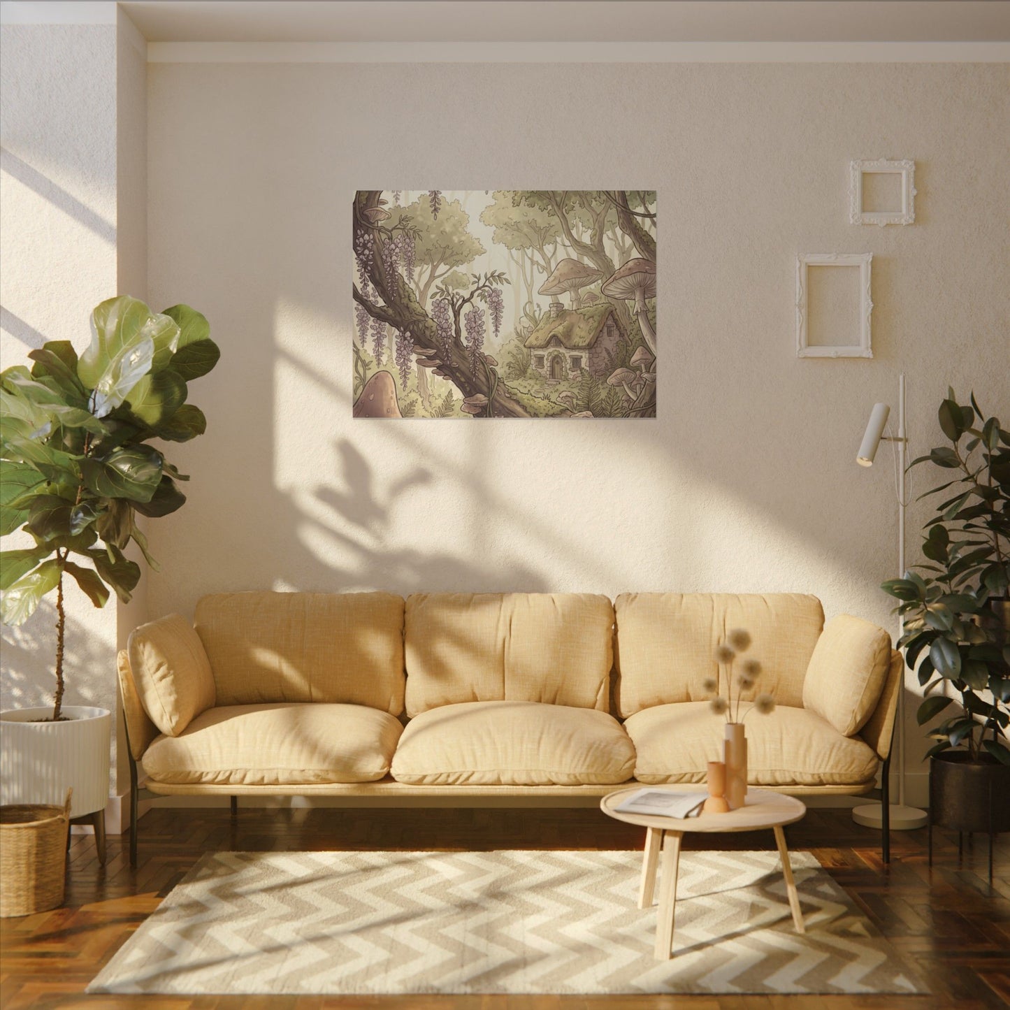 Summer Wisteria Mushroom Illustration Canvas Art | Enchanting Decor
