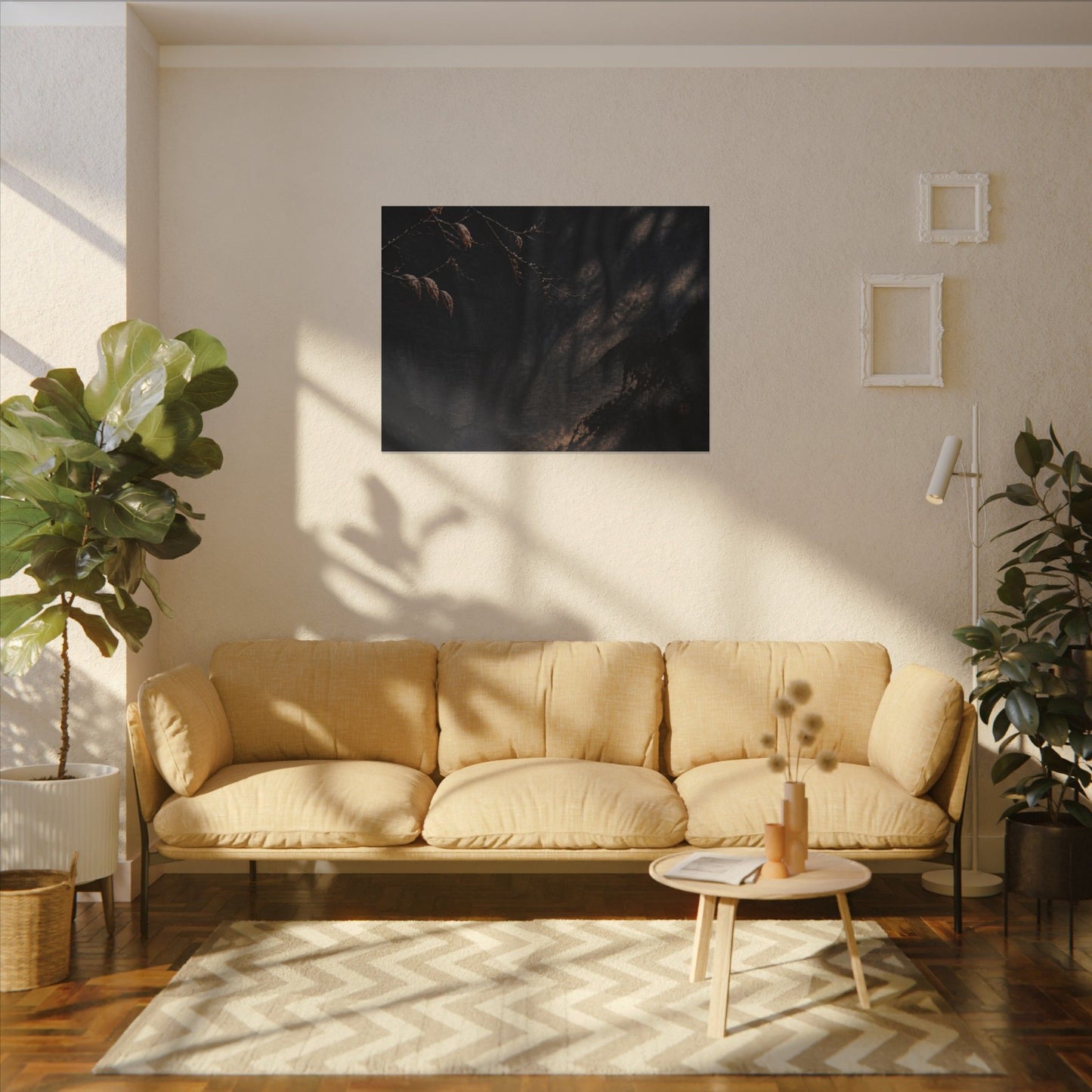 Atmospheric Silk Drape Canvas Art - Charcoal Ink Dark Japandi