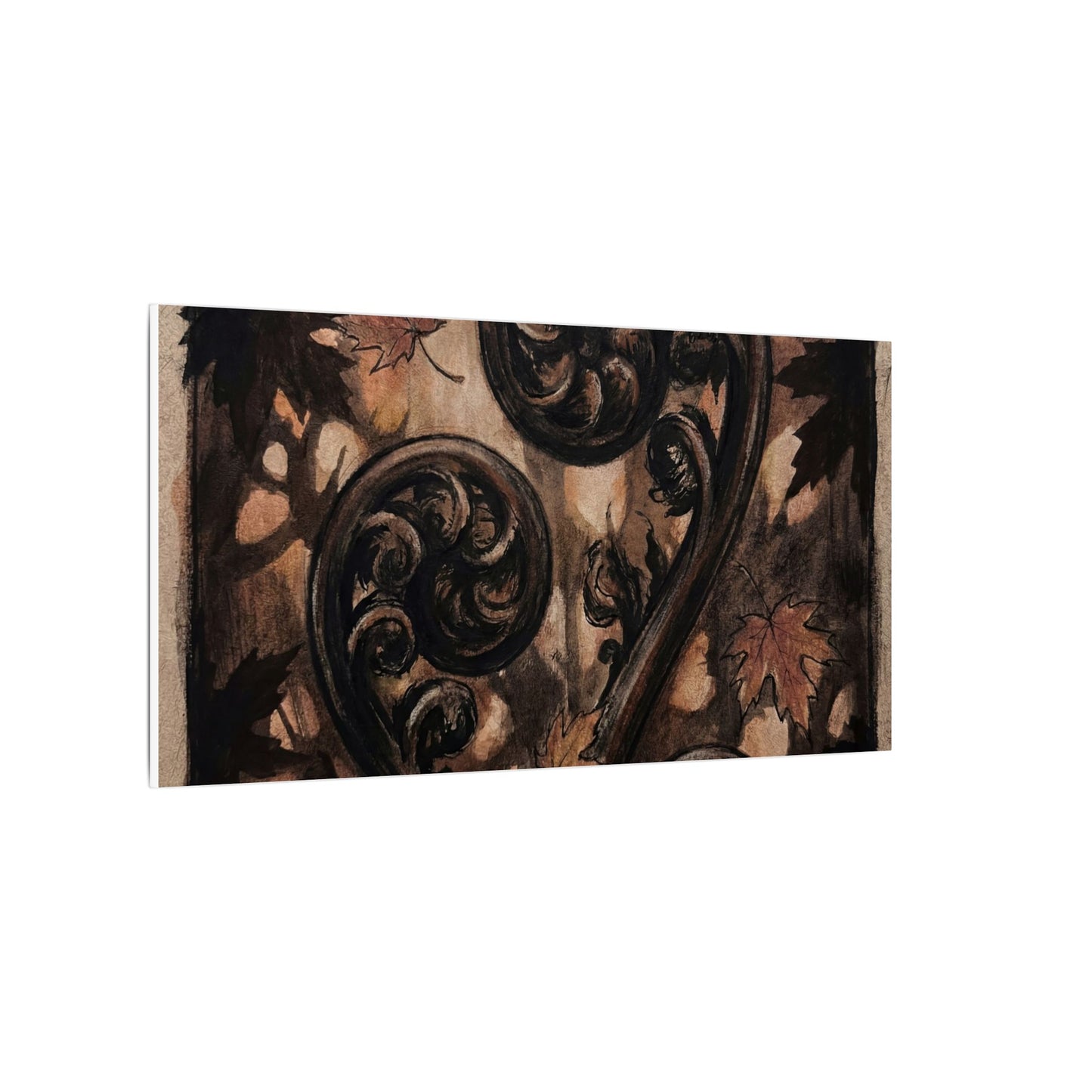 Mono No Aware Fern Unfurling Canvas Art - Dark Japandi Charcoal Ink