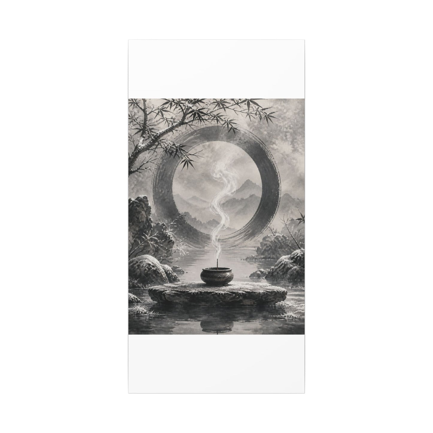 Incense Smoke Canvas Art | Winter Zen Sumi E Art