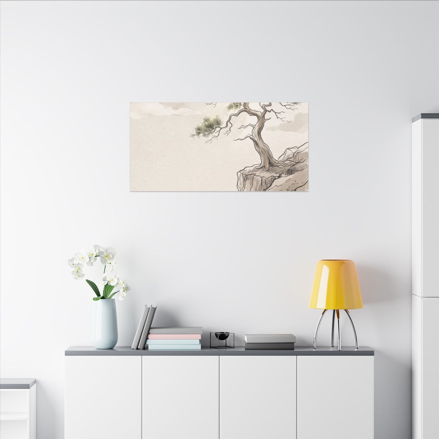 Japandi Pine Tree in Dappled | Minimal Line Canvas Art