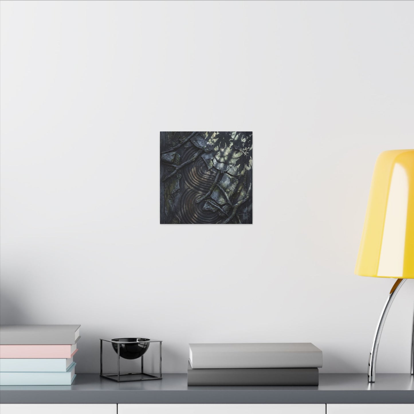 Rock Garden Canvas Art | Winter Dark Japandi Dark Texture Art