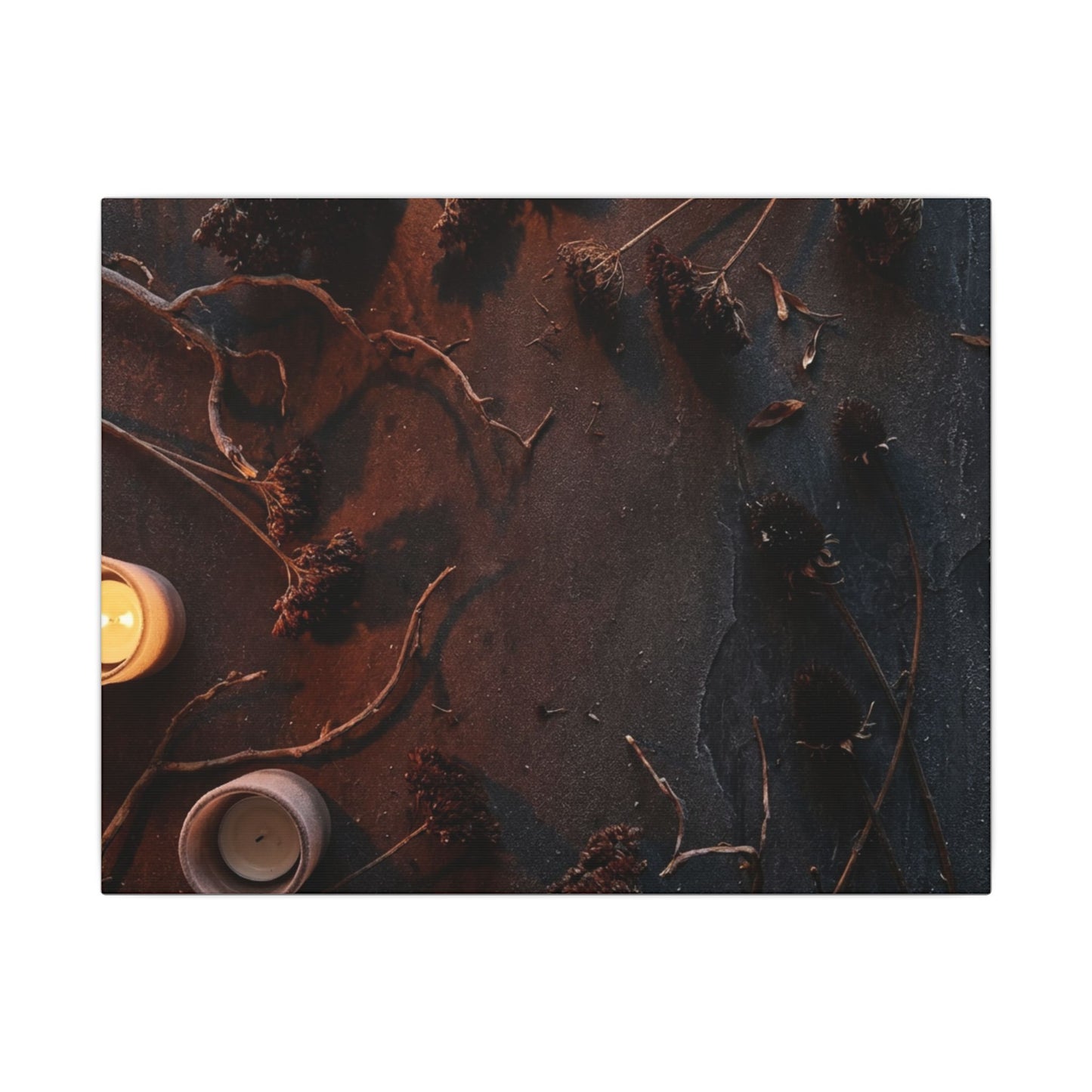 Dried Flowers Canvas Art | Winter Dark Japandi Moody Minimal Art Art Print