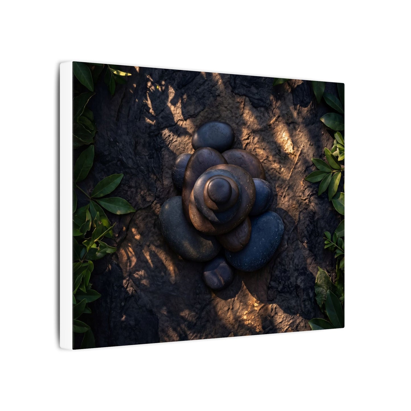 Ma River Stones Canvas Art - Dark Japandi Dark Texture