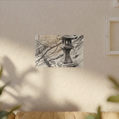 Golden Hour Stone Lantern Canvas Art - Japandi Kanso