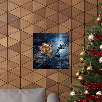 Kintsugi Lotus Flower in Moonlight | Broken Beauty Wall Art Print