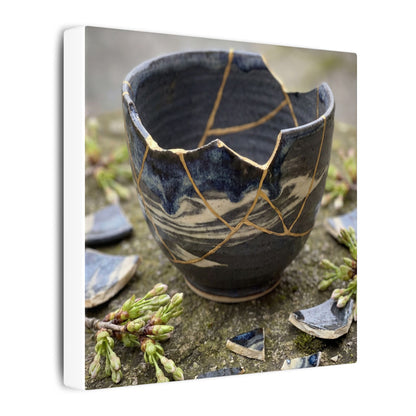 Datsuzoku Ceramic Bowl Canvas Art - Kintsugi Gold Repair