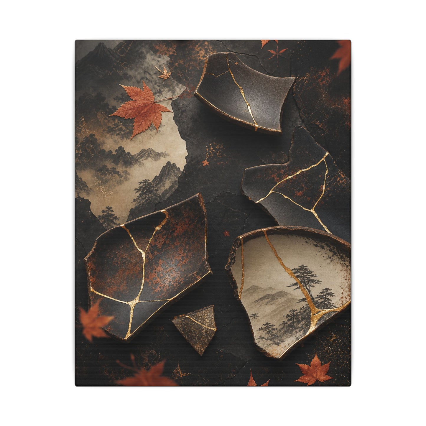 Broken Pottery Gold Vein Canvas Art | Philosophical Kintsugi Art