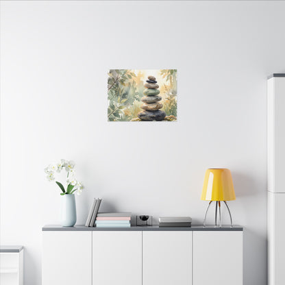 Golden Hour River Stones Canvas Art - Japandi Mono No Aware