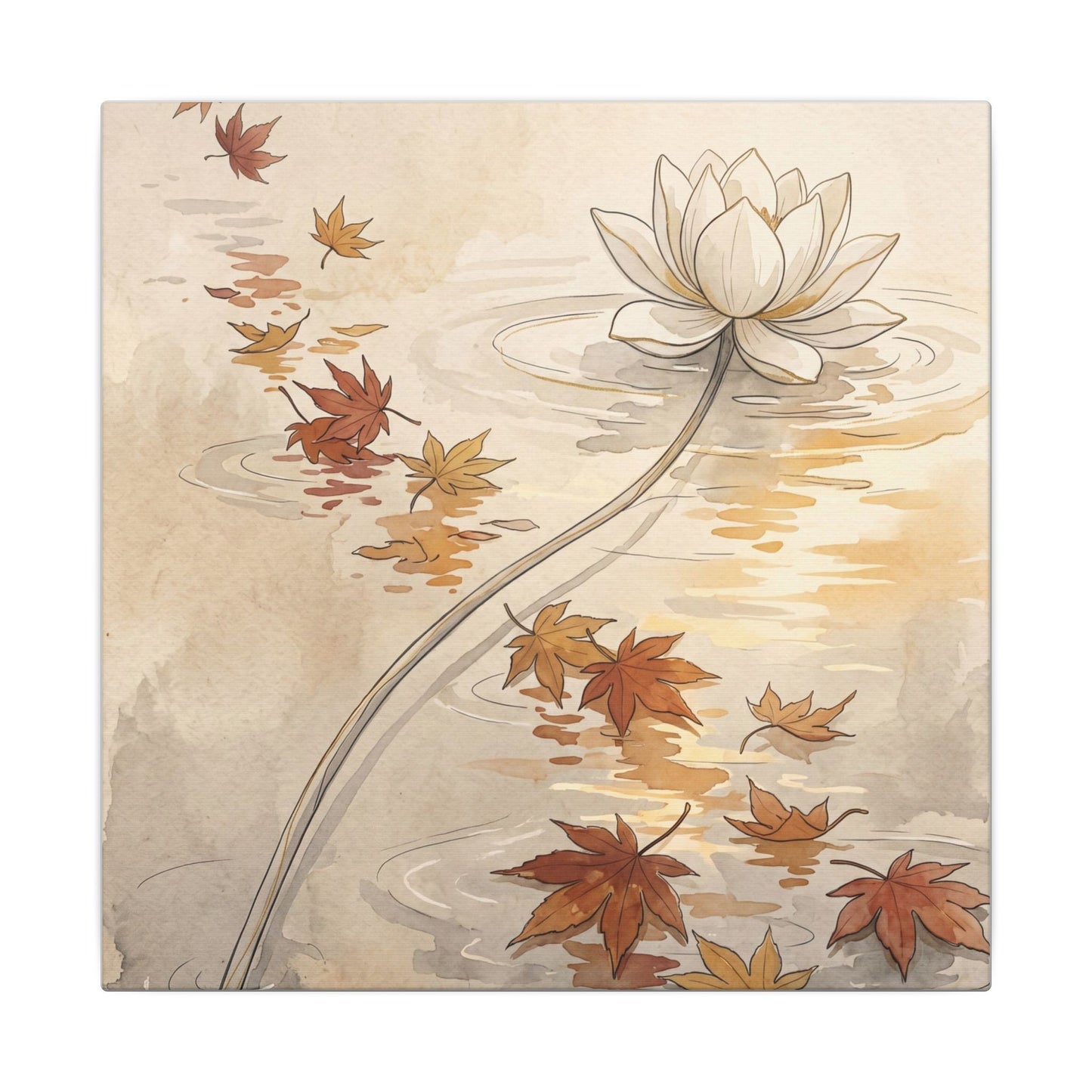 Lotus Flower Canvas Art | Autumn Japandi Minimal Line Art