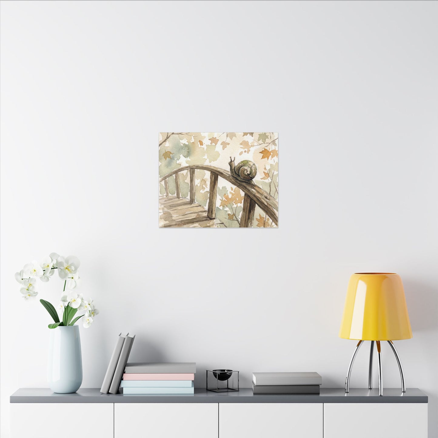 Wooden Bridge Canvas Art | Autumn Japandi Watercolor Art