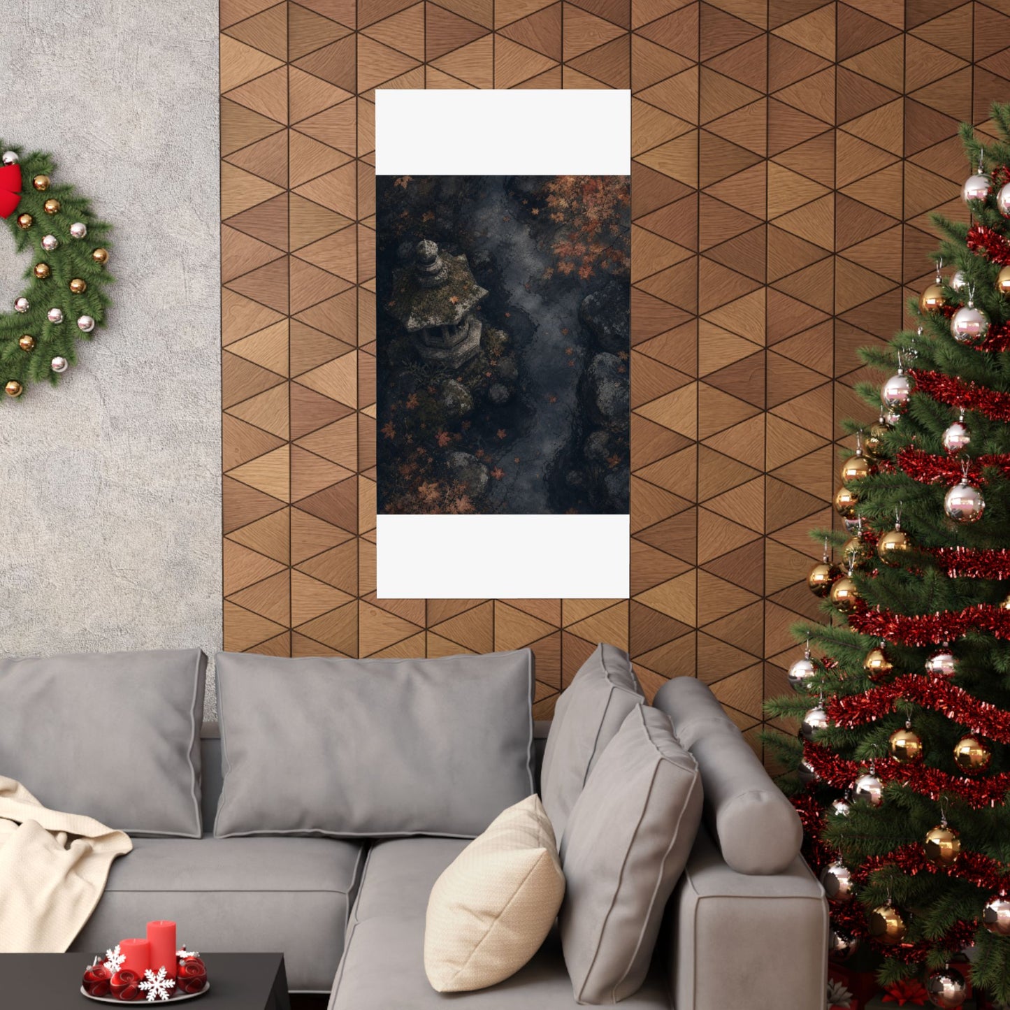 Japandi Stone Lantern in Moonlight | Texture Wall Art Print
