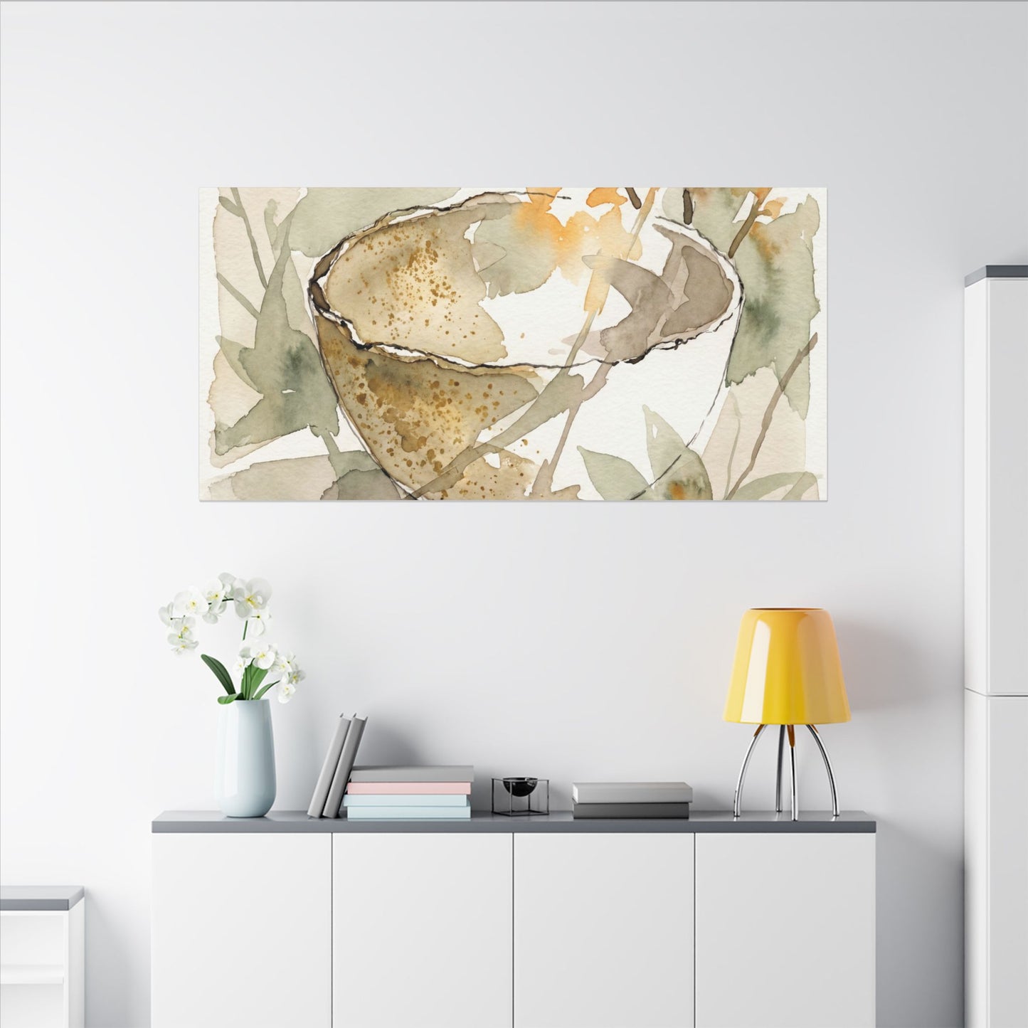Spring Ceramic Bowl Watercolor Canvas Art | Neutral Decor