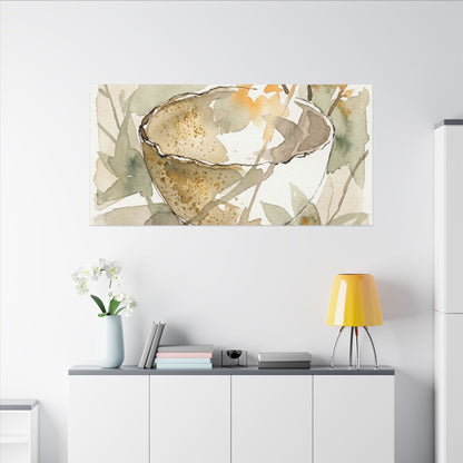 Spring Ceramic Bowl Watercolor Canvas Art | Neutral Decor