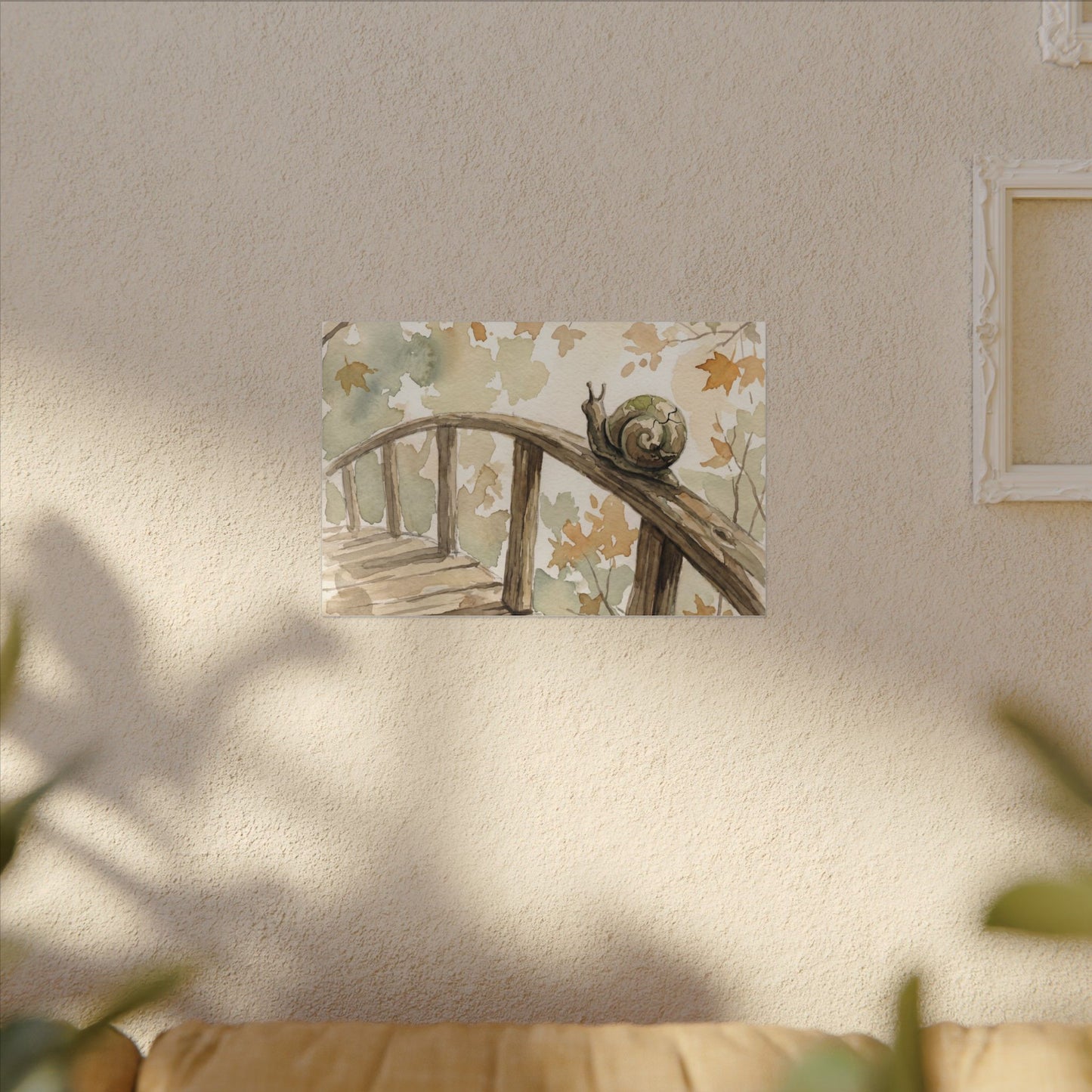 Wooden Bridge Canvas Art | Autumn Japandi Watercolor Art