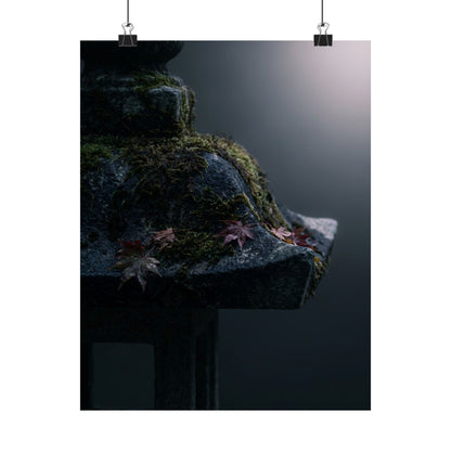 Stone Lantern Autumn Wall Art Print | Dark Japandi Sophisticated Design