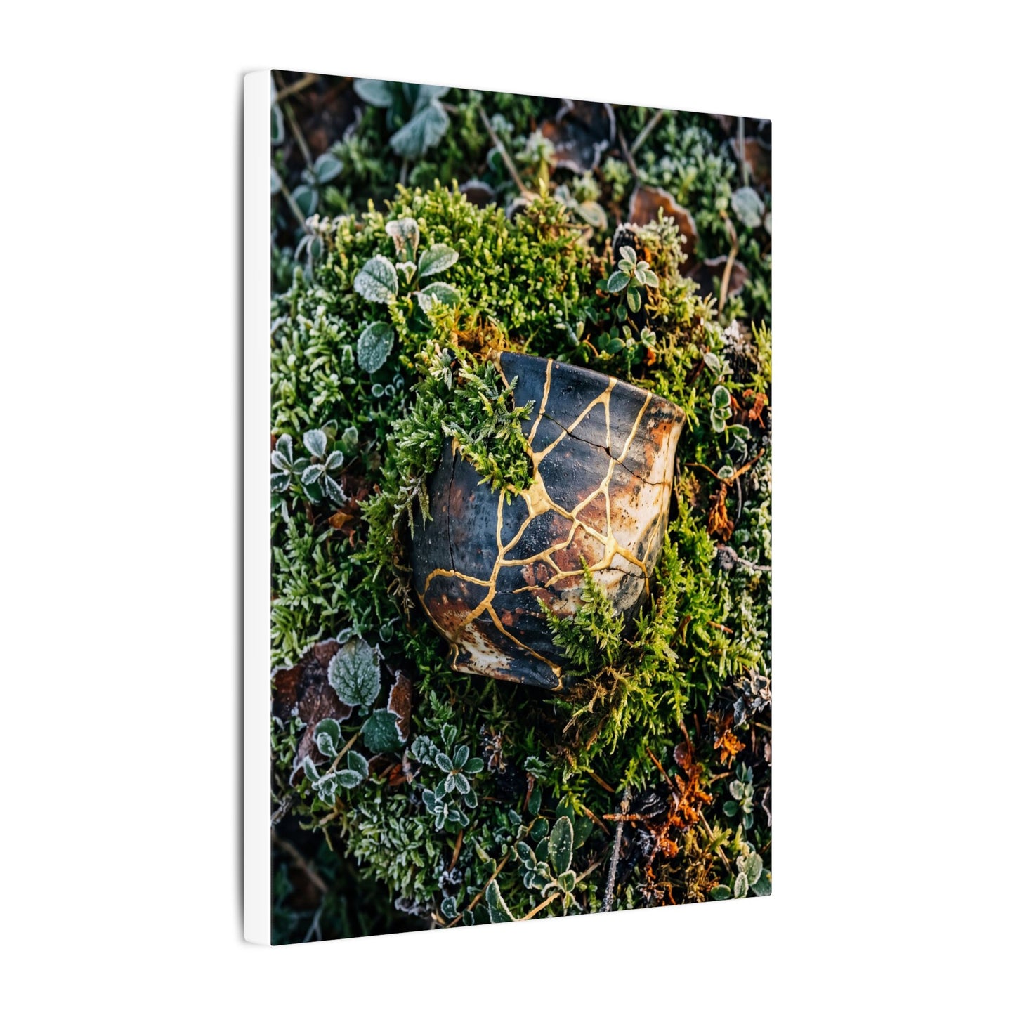 Artful Moss Close Up Canvas Art - Gold Repair Kintsugi