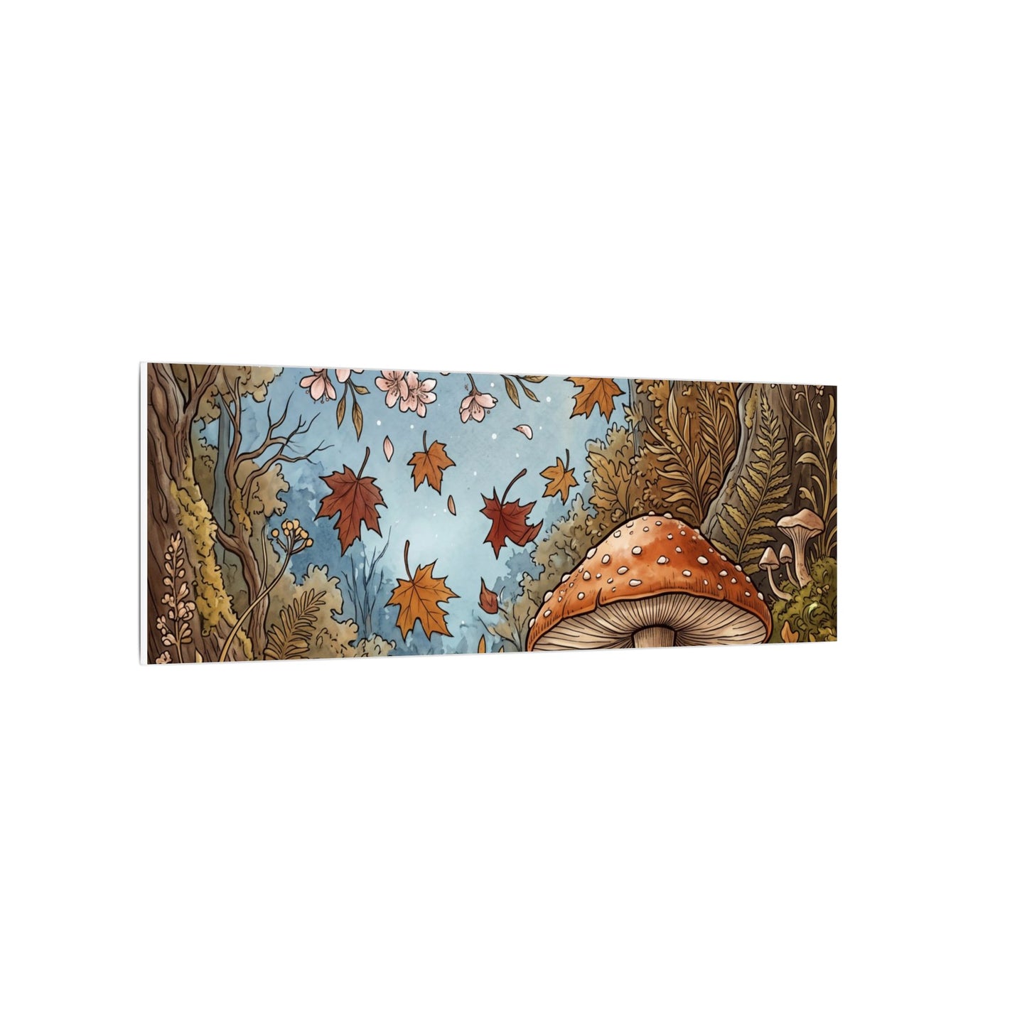 Autumn Cherry Blossom Mushroom Illustration Canvas Art | Enchanting Decor