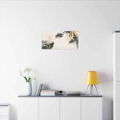 Japandi Pine Tree in Candlelight | Japanese Pattern Canvas Art