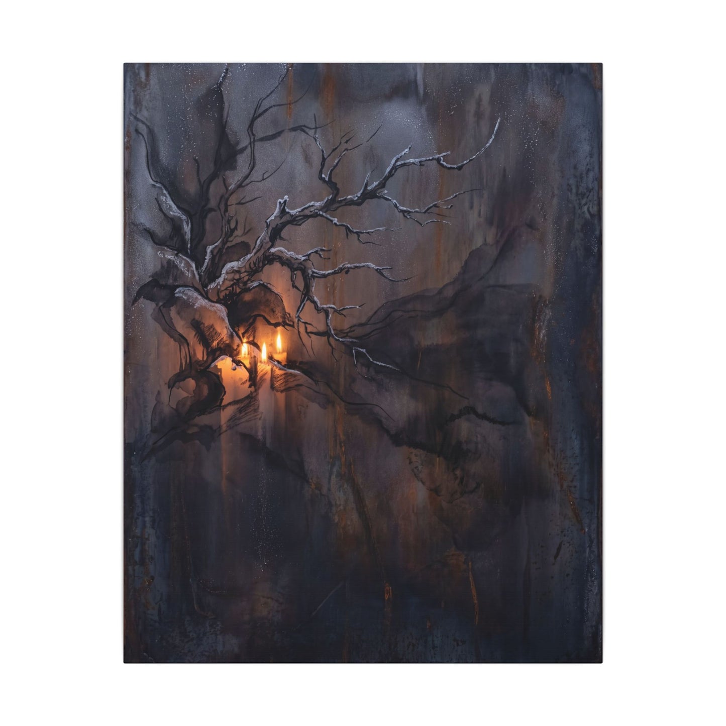 Winter Rust Patina Charcoal Ink Canvas Art | Atmospheric Decor