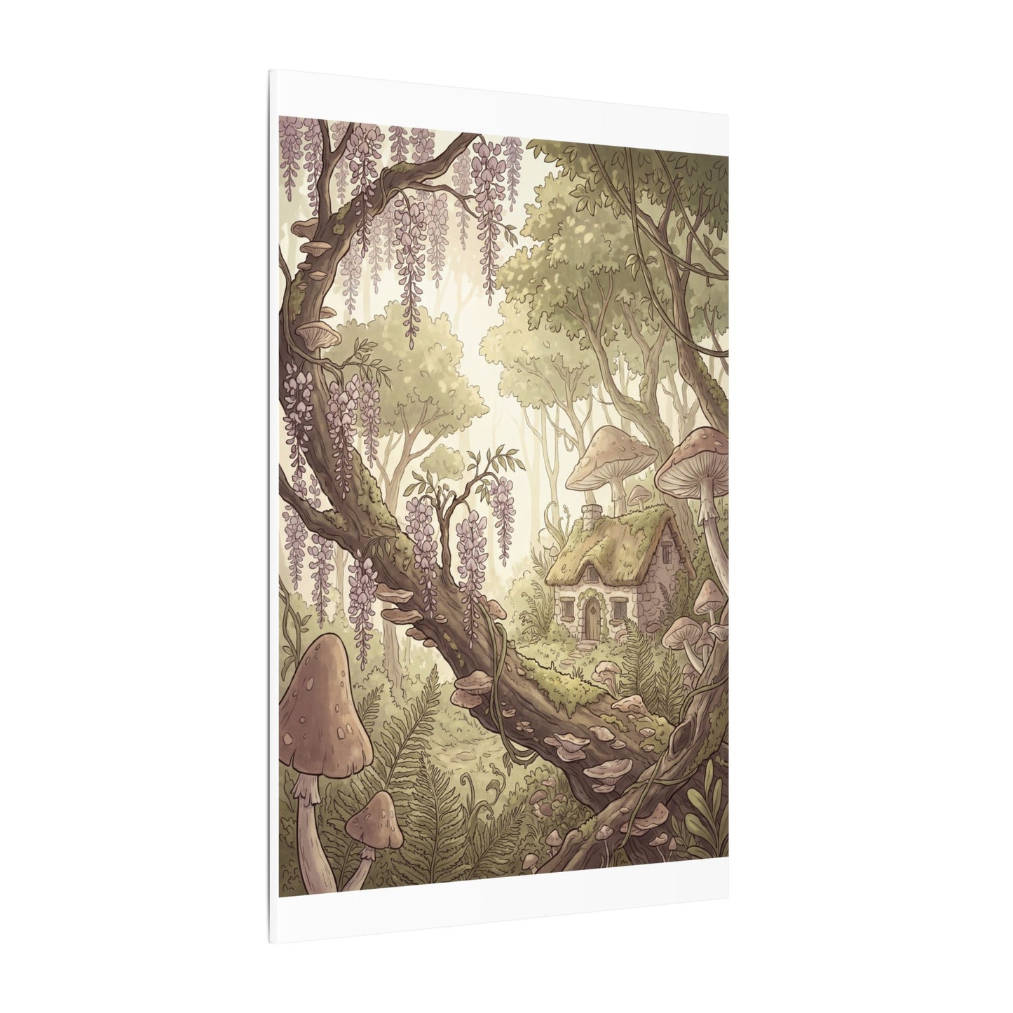 Summer Wisteria Mushroom Illustration Canvas Art | Enchanting Decor