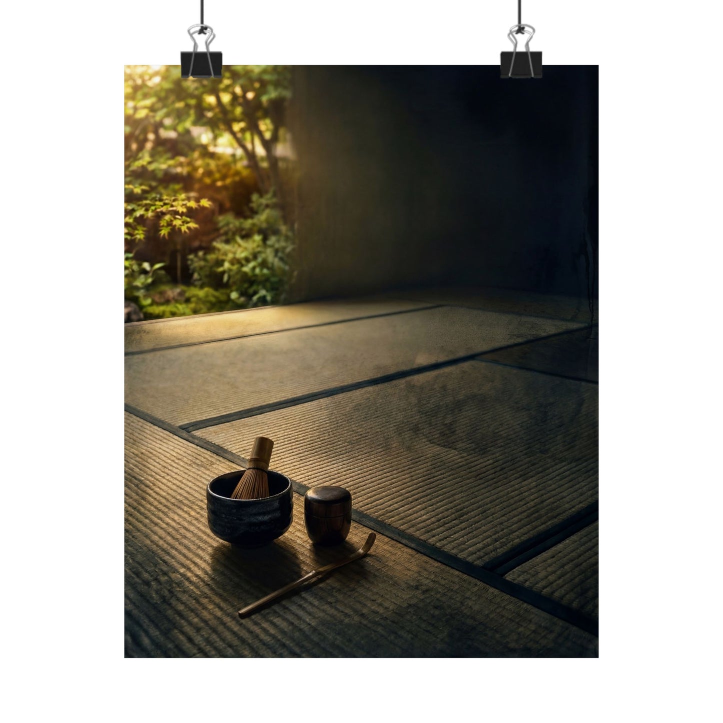 Dark Japandi Tea Ceremony in Golden Hour | Dark Texture Wall Art Print Art Print