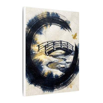 Winter Wooden Bridge Enso Canvas Art | Serene Decor