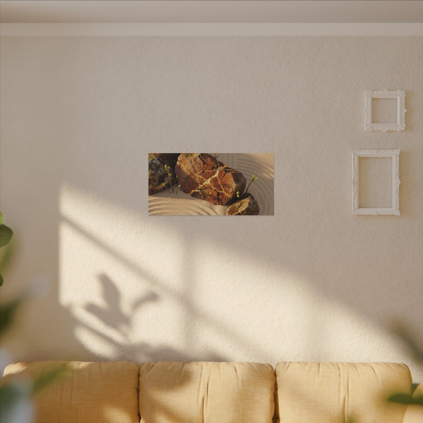 Kanso Rock Garden Canvas Art - Kintsugi Crackle Gold