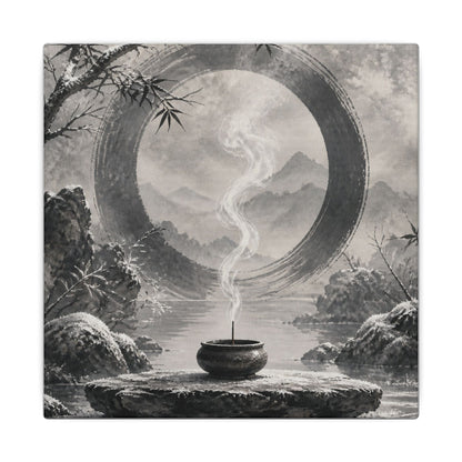 Incense Smoke Canvas Art | Winter Zen Sumi E Art