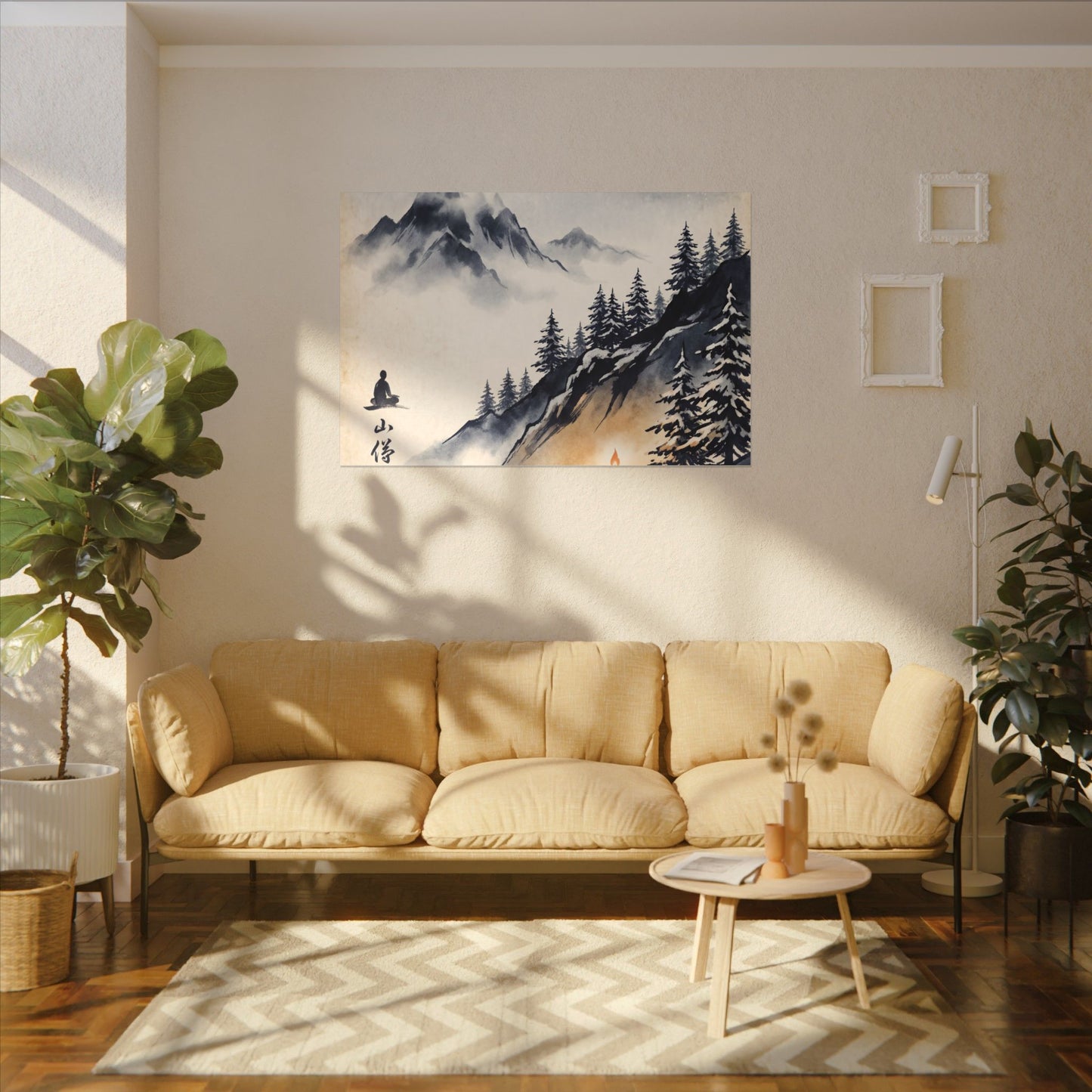 Mountain Mist Canvas Art | Winter Zen Ukiyo E Inspired Art