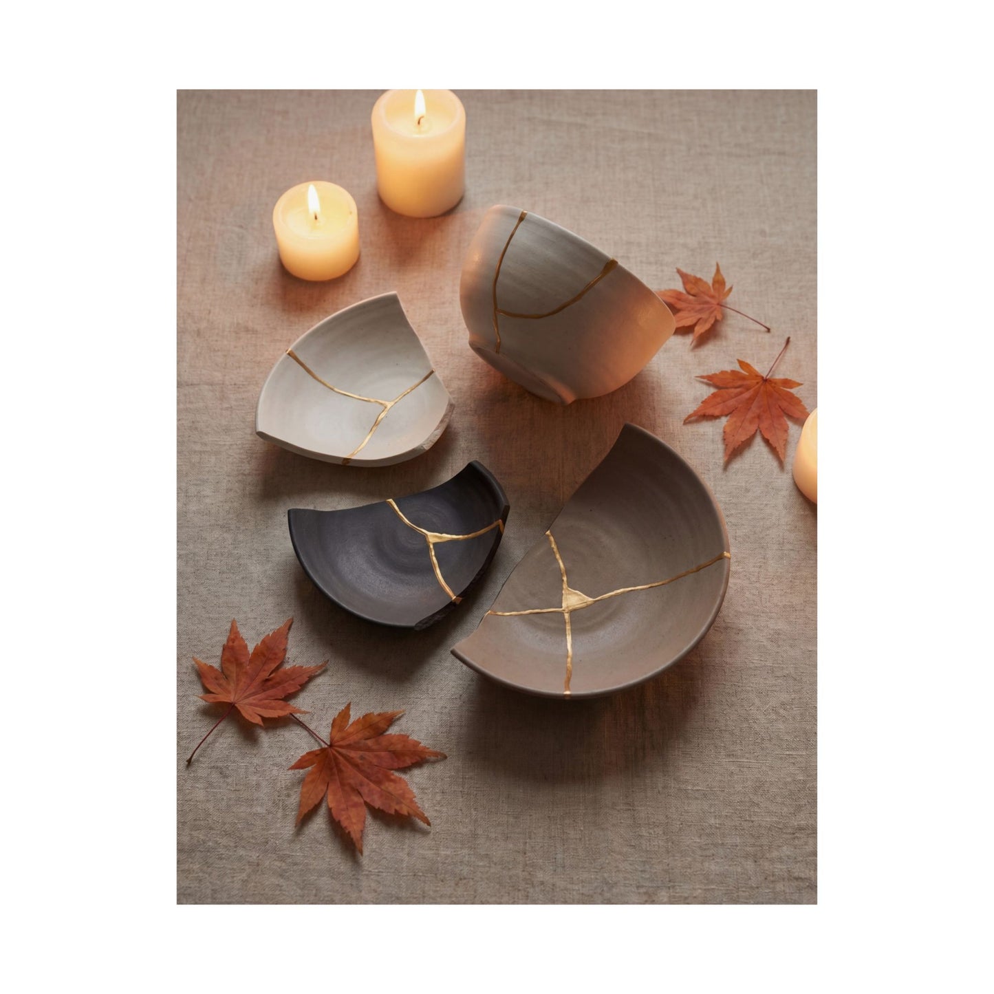 Broken Pottery Autumn Wall Art Print | Japandi Neutral Design