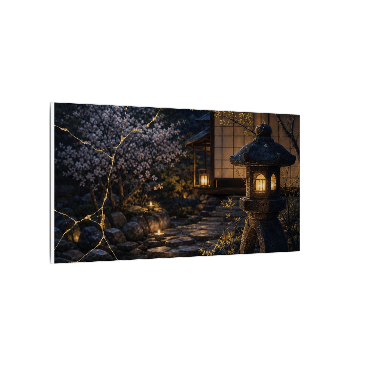 Seijaku Moonlit Garden Canvas Art - Kintsugi Gold Vein
